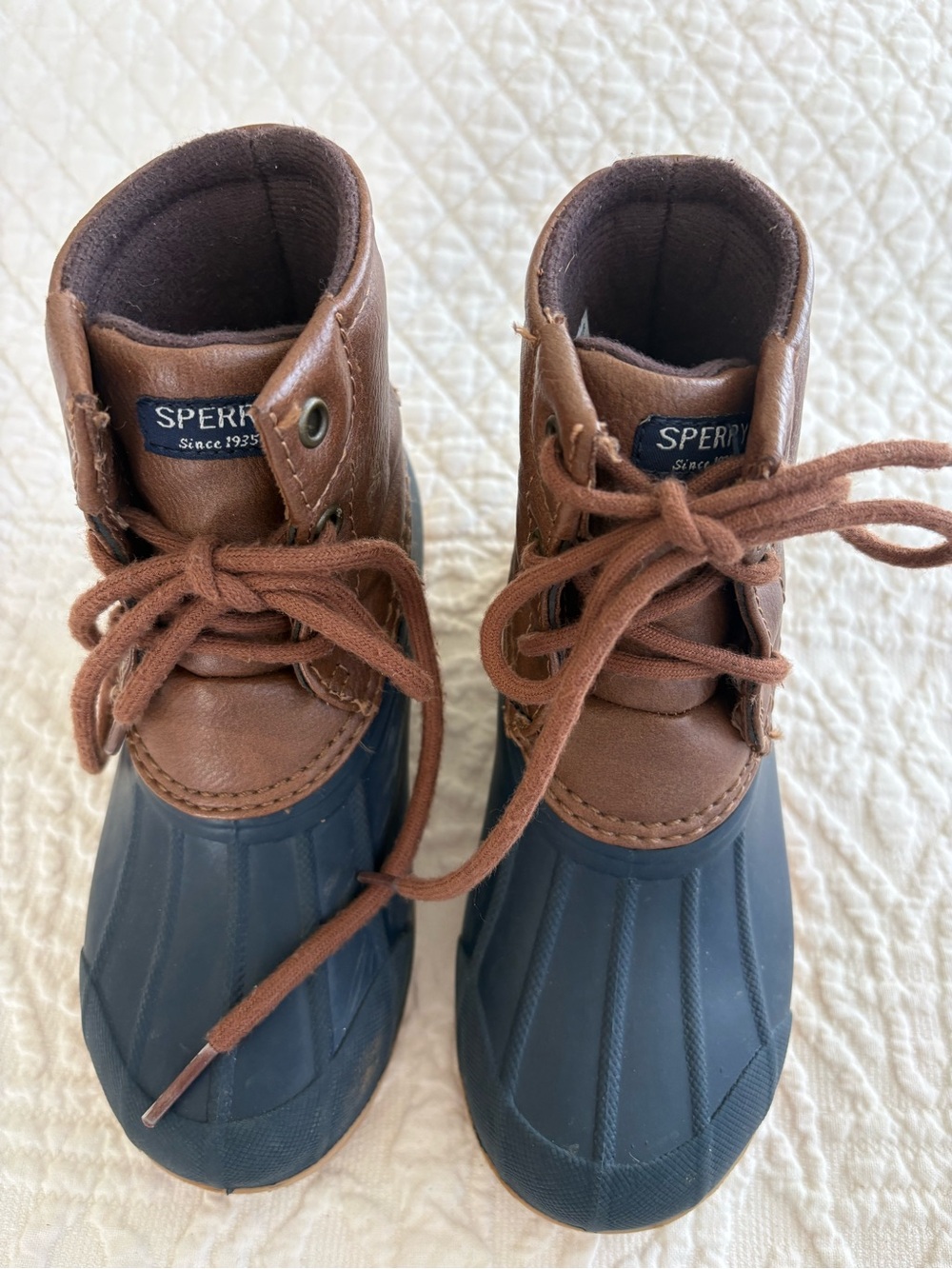 Sperry Kids Brown and Navy Duck Boots Size 11M